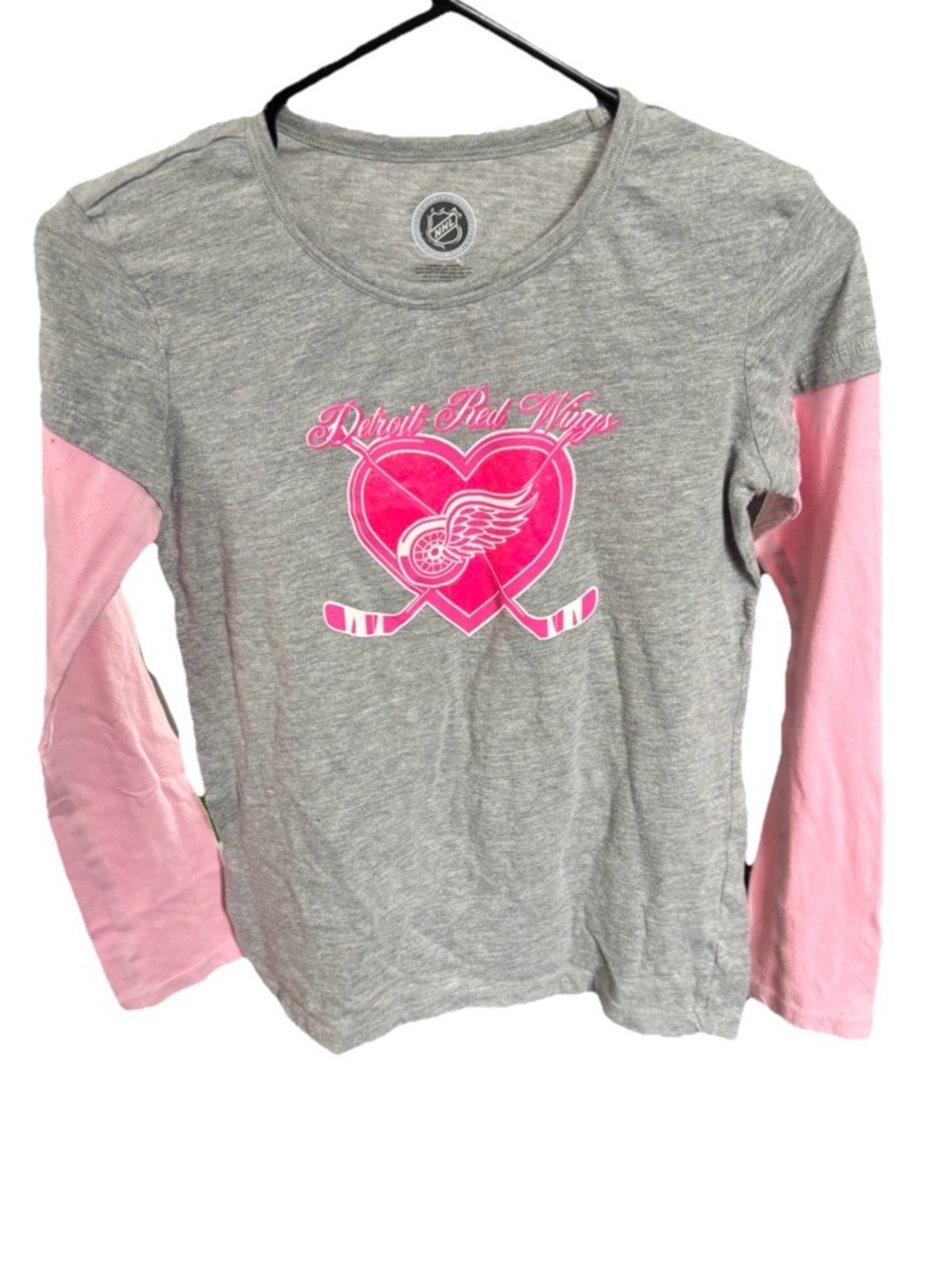 NHL Detroit Red Wings Kids longsleeve shirt tshirt size XL pink and grey